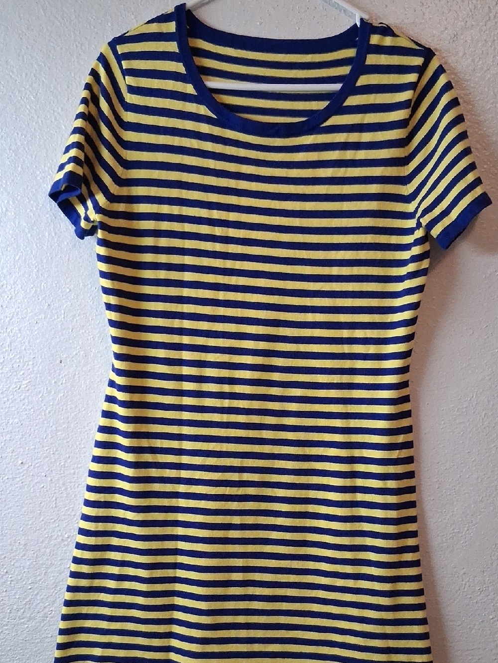 Women’s Striped Short-Sleeve Crewneck Tee Dress - Blue & Yellow
